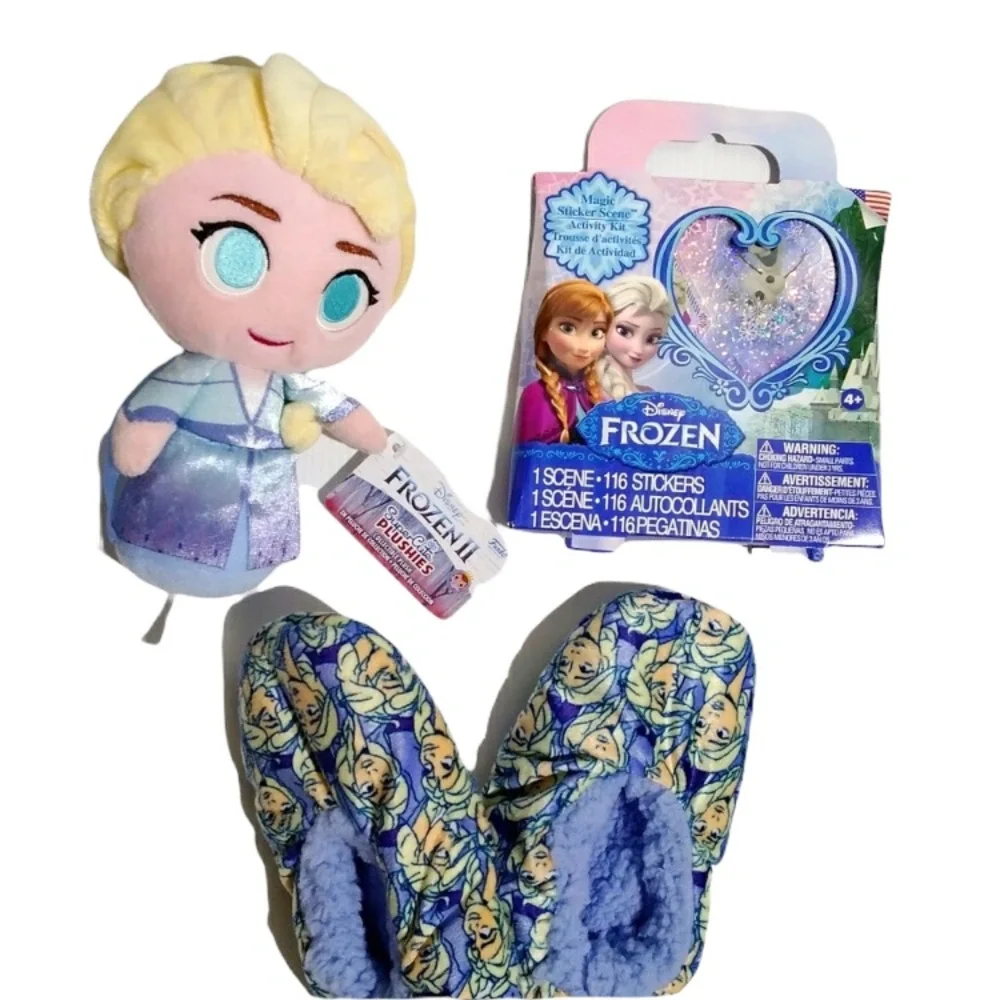 Disney Slippers Frozen Elsa Doll Luxury Plush Slippers Sticker Set Size 13-2 M/L
